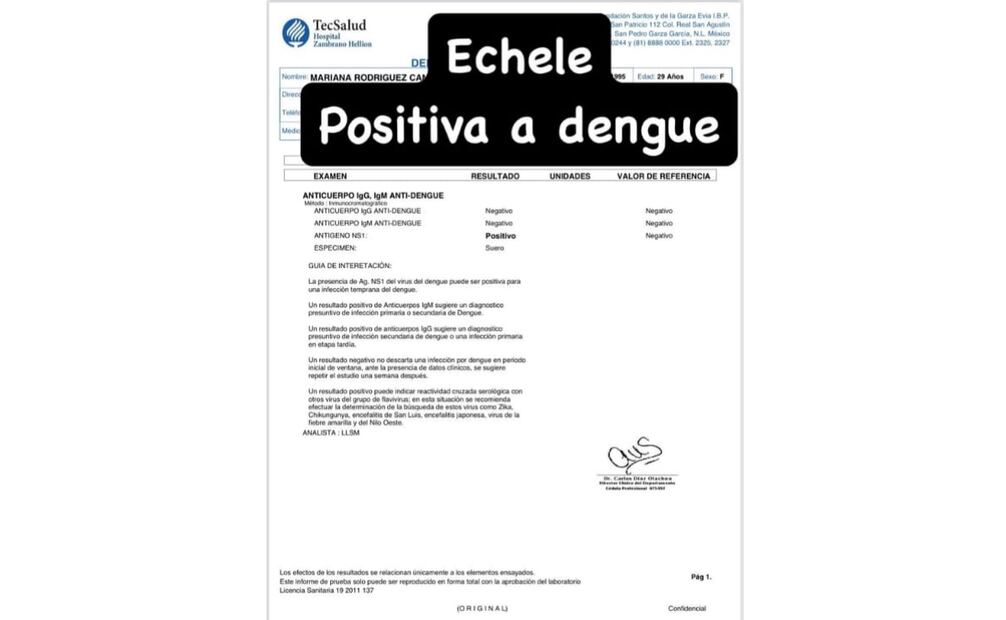 Mariana Rodríguez anuncia su positivo a dengue (22/12/2024). Foto: Captura de pantalla