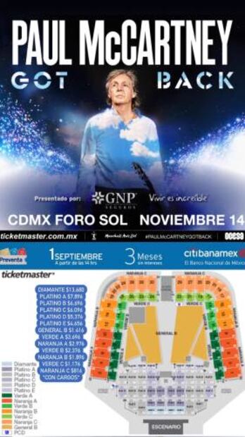 Esta es la lista de precios para el concierto del ExBeatle en México. Foto: Twitter
