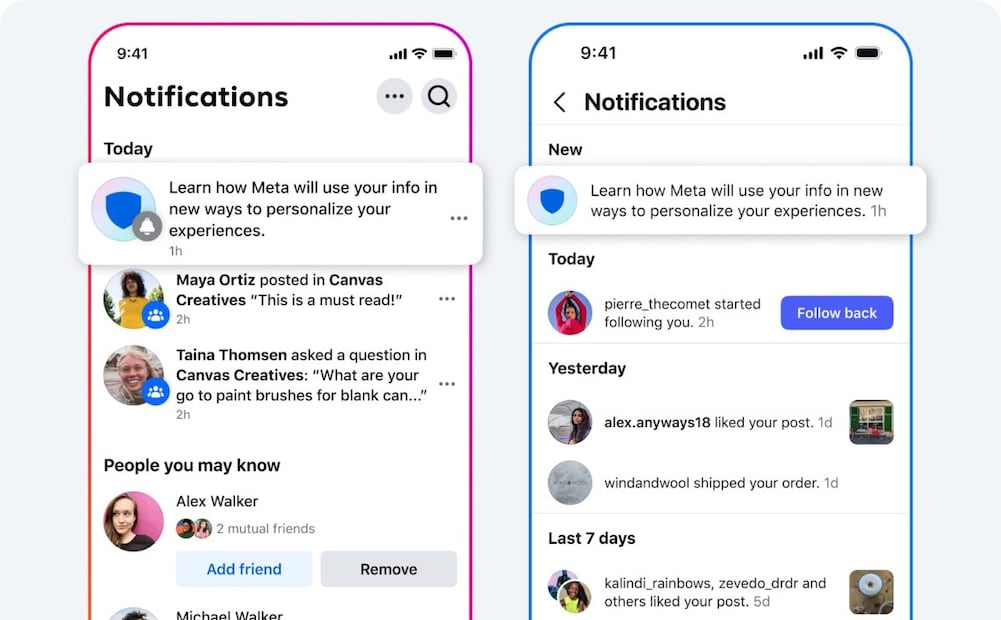 Meta ajustará las recomendaciones de sus apps con IA. Imagen: Meta
