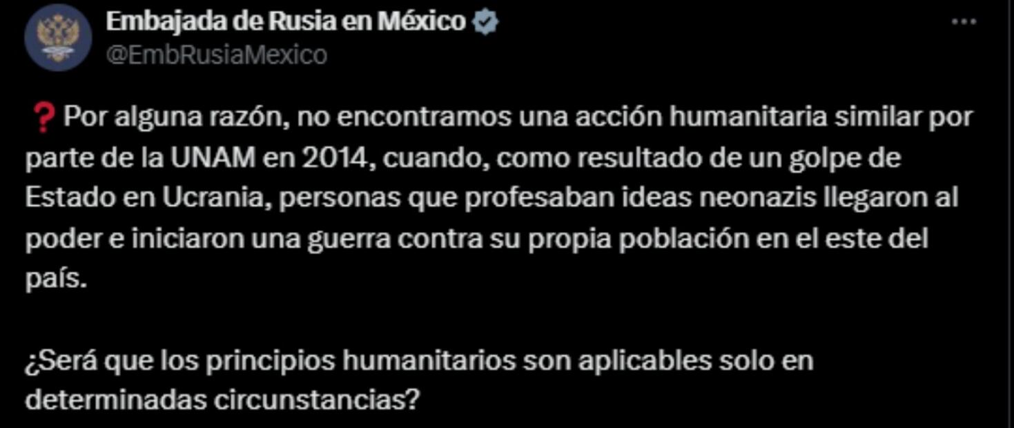Embajada de Rusia en México critica a la UNAM por dar prótesis a soldado ucraniano. Foto: Captura