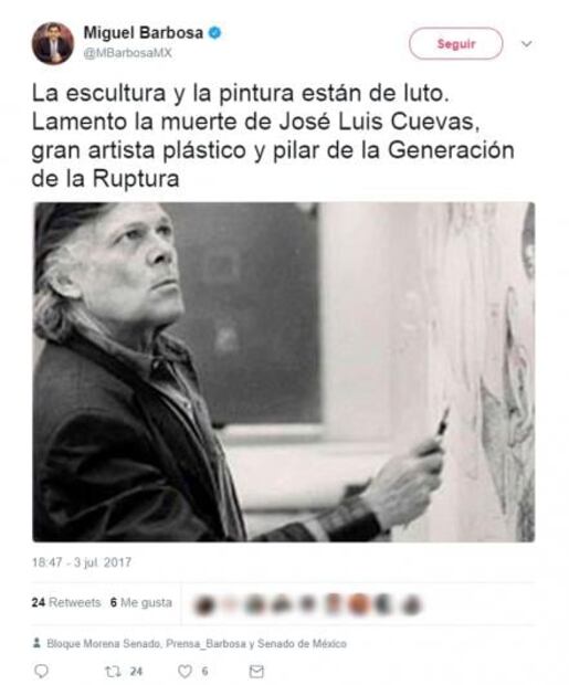 Políticos e intelectuales lamentan muerte de José Luis Cuevas