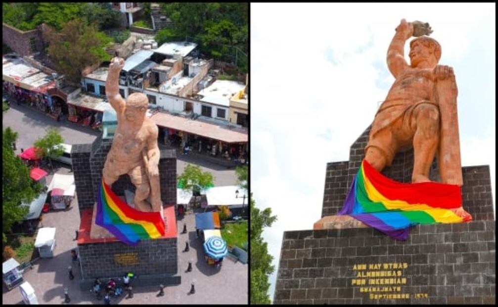 Envuelven a El Pípila con bandera del orgullo LGBT en Guanajuato