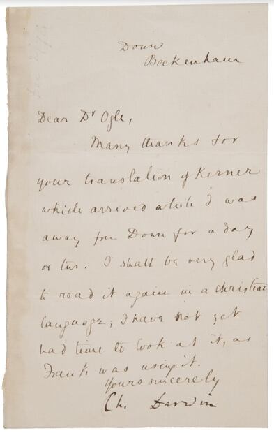 Carta firmada por Charles Darwin será subastada