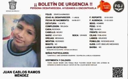 Buscan a Carlos Ramos, niño de 11 años que salió a hacer un trabajo y ya no regresó a casa en Ecatepec