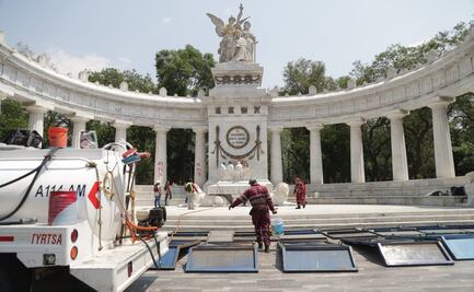 Limpian pintas del Hemiciclo a Juárez tras marcha del Día del Trabajo; retornan vallas para resguardarlo