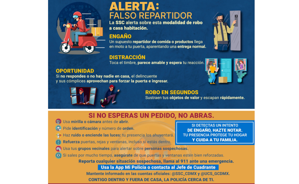 La SSC de la Ciudad de México emitió una alerta a la ciudadanía por dos modalidades de robo a casa habitación sin uso de violencia.
Foto: Especial.