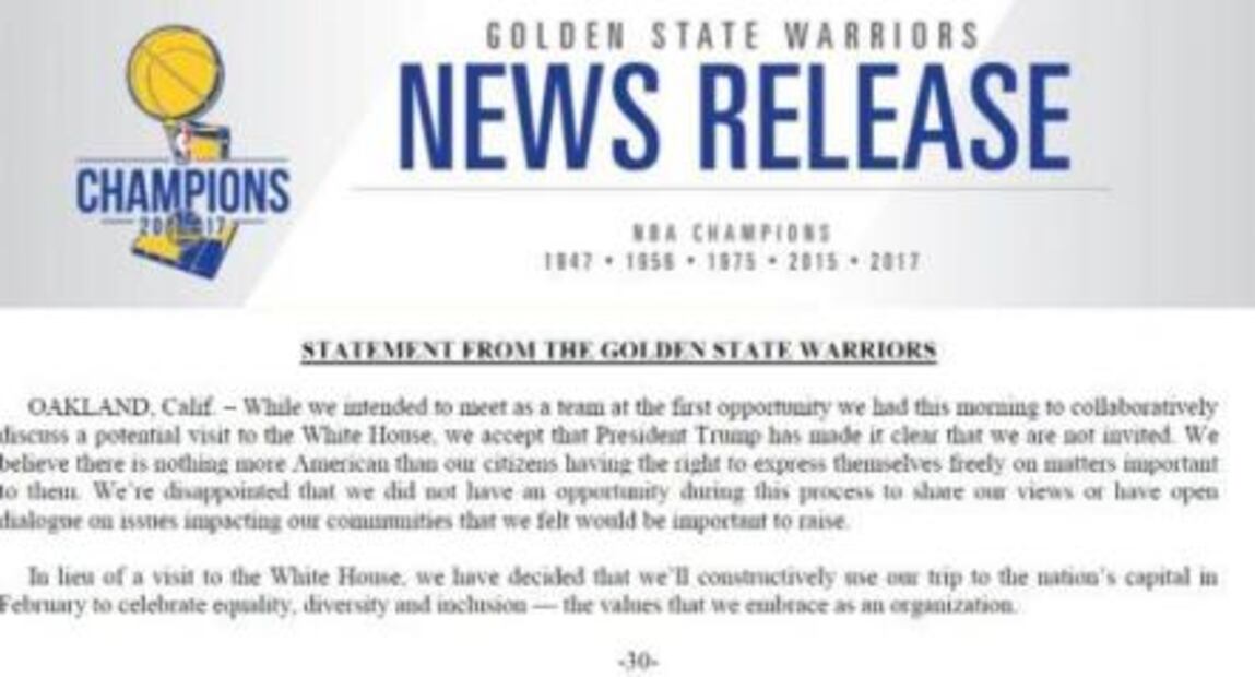 Warriors irán a Washington, pero no a la Casa Blanca