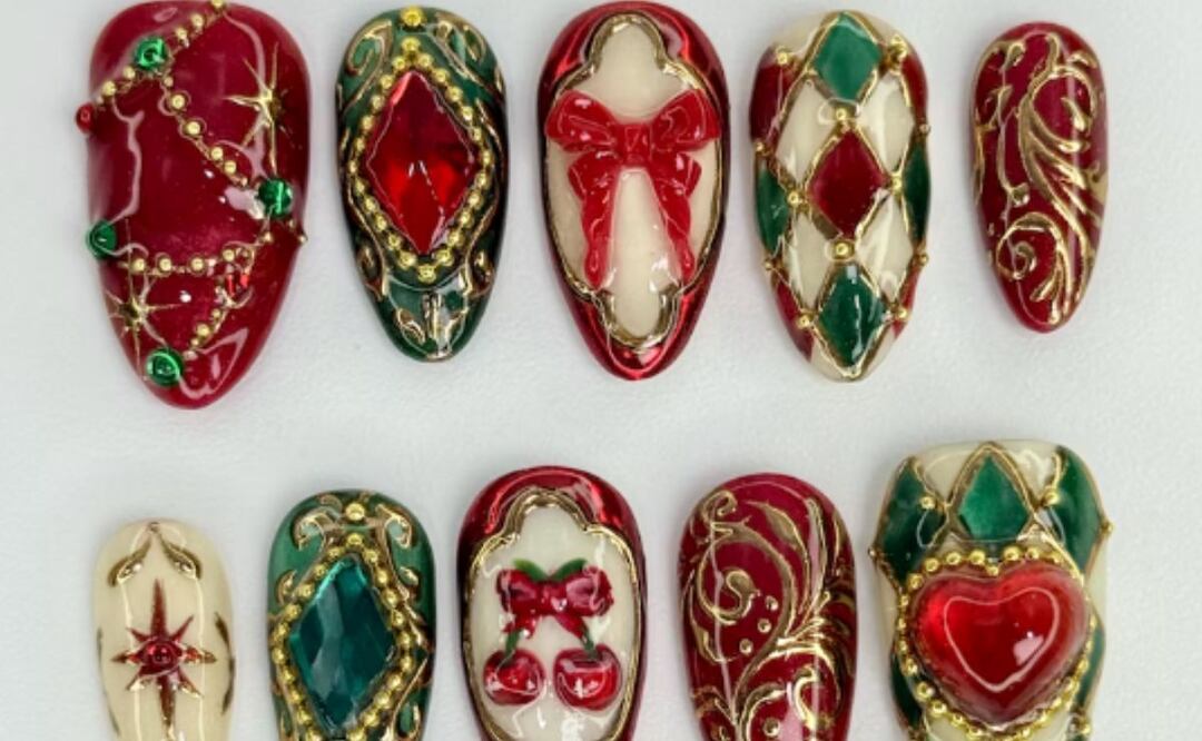 Conoce los diseños de uñas que dominarán en la temporada de Navidad. Foto: Etsy