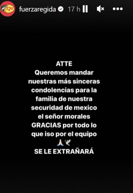 Este es el mensaje con el que la agrupación lamentó la muerte de su escolta. Foto: Instagram