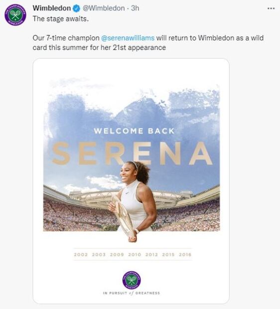 Serena Williams está de regreso; recibe una ‘wild card’ de Wimbledon