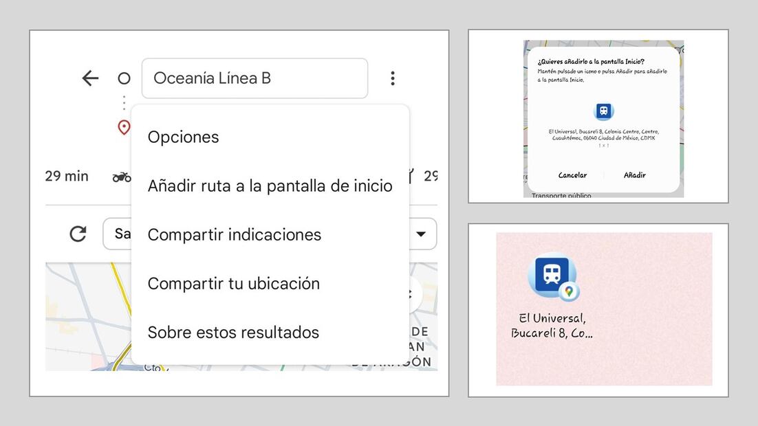 Botón "Añadir ruta a la pantalla de inicio" en Google Maps. Foto: Captura de pantalla