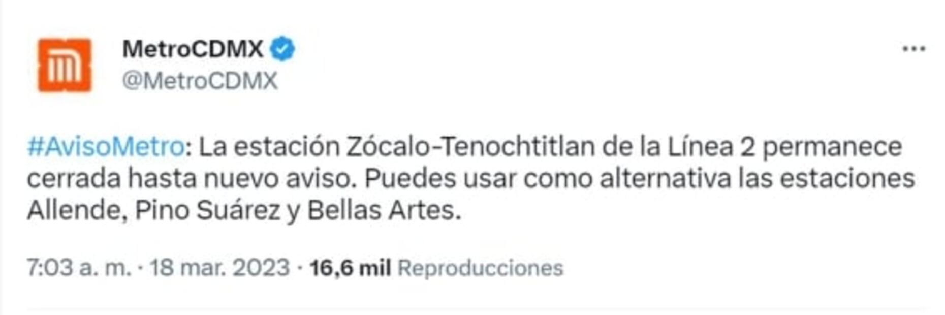 Cierran estación Zócalo-Tenochtitlan de la Línea 2 del Metro