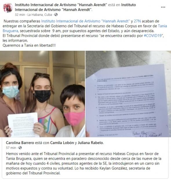 Denuncian que la artista cubana Tania Bruguera está secuestrada