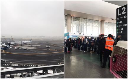 Colapsa AICM. Fallas en sistema de Migración y banco de niebla afectan operaciones