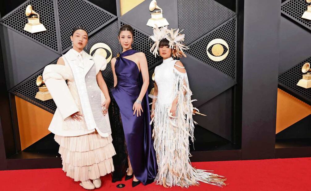 Audrey Nuna, EJAE (centro) y Rei Ami, integrantes de HUNTR/X, con tres estilos y propuestas de diseño vanguardistas. Fotos: AFP, AP y EFE