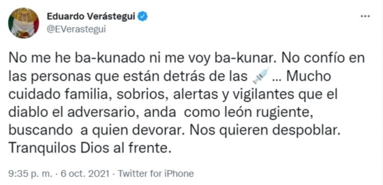 Verástegui desconfía de vacuna; asegura que son "del diablo" y lo tunden en redes