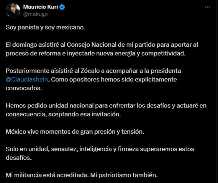 Mauricio Kuri asistirá al Zócalo a la asamblea convocada por Sheinbaum. Foto: Captura de pantalla