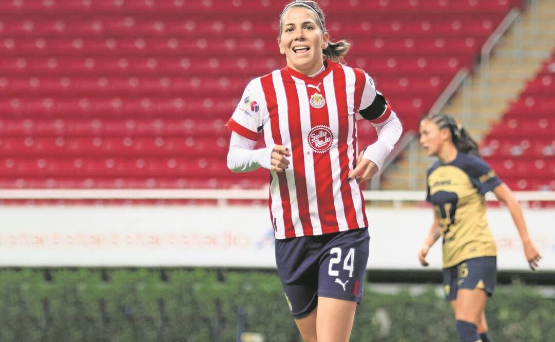 Zapopan, Jalisco, 6 de enero de 2023. Alicia Cervantes en festejo de gol, durante el partido de la jornada 1 del torneo Clausura 2023 de la Liga BBVA MX Femenil, entre las Chivas Rayadas del Guadalajara y las Pumas de la UNAM, celebrado en el estadio Akron. Foto: Imago7/ Juan Carlos Nuñez Cubeyro