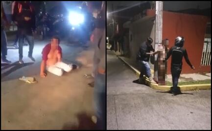 Repartidores golpean y amarran a supuesto defraudador en Veracruz