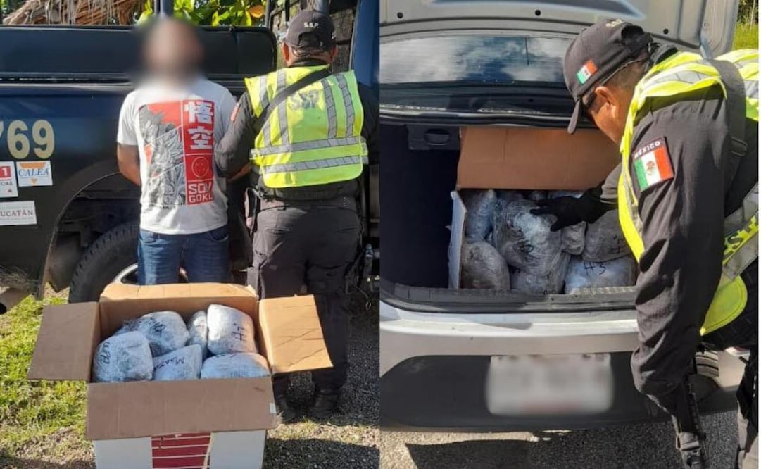 Hallan droga en auto proveniente de Quintana Roo; intentaba ingresar a Tekax, Yucatán.
Foto: Especial.