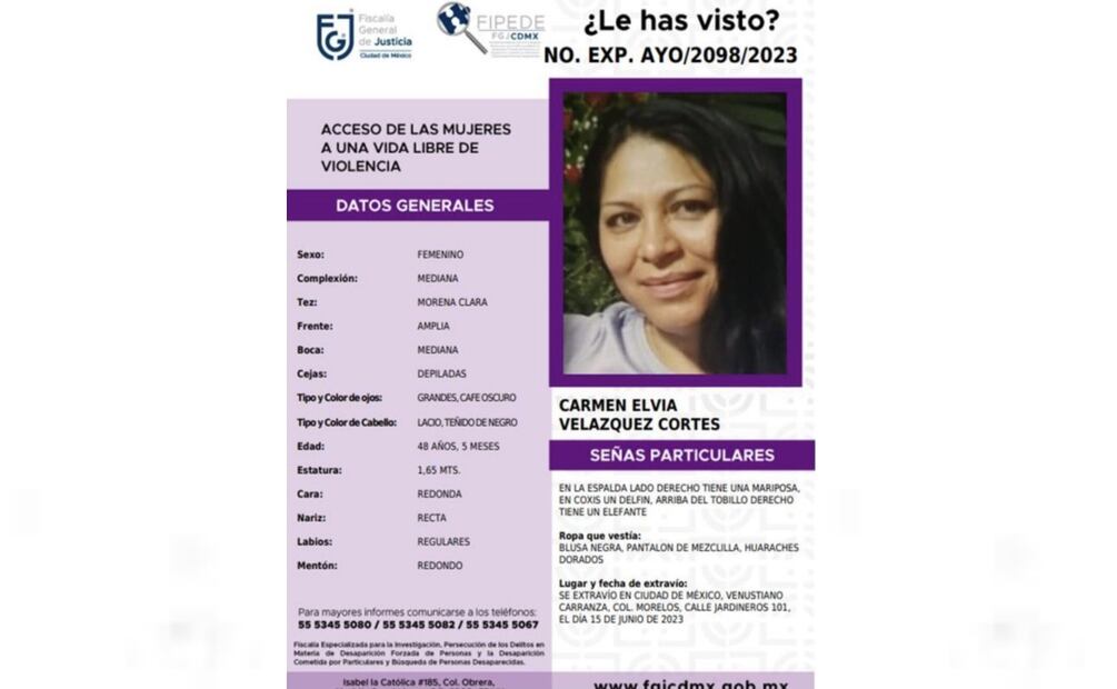 Carme Elvia Velazquez Cortes, desaparecida el 15 de junio del 2023. Foto: Especial