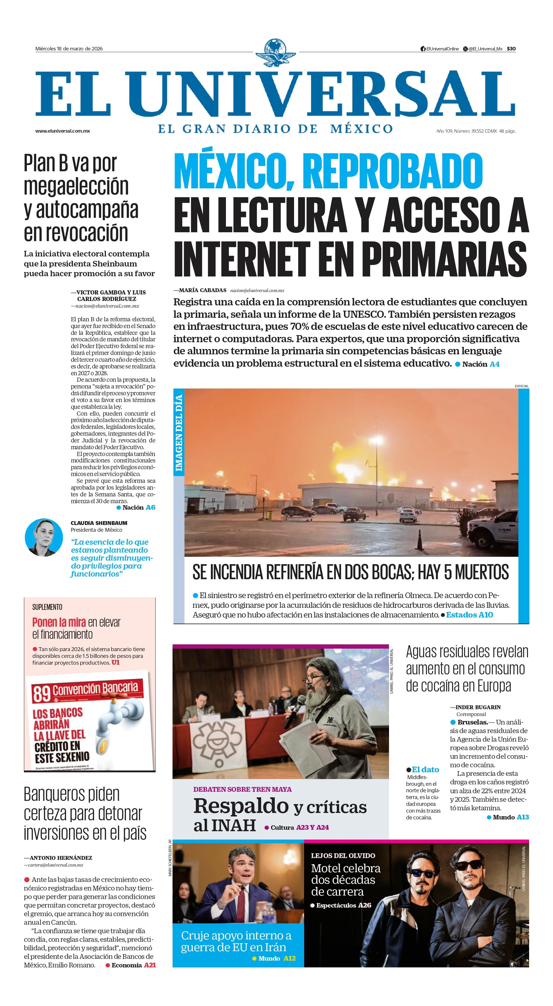 Portada impresa del 18 de marzo de 2026