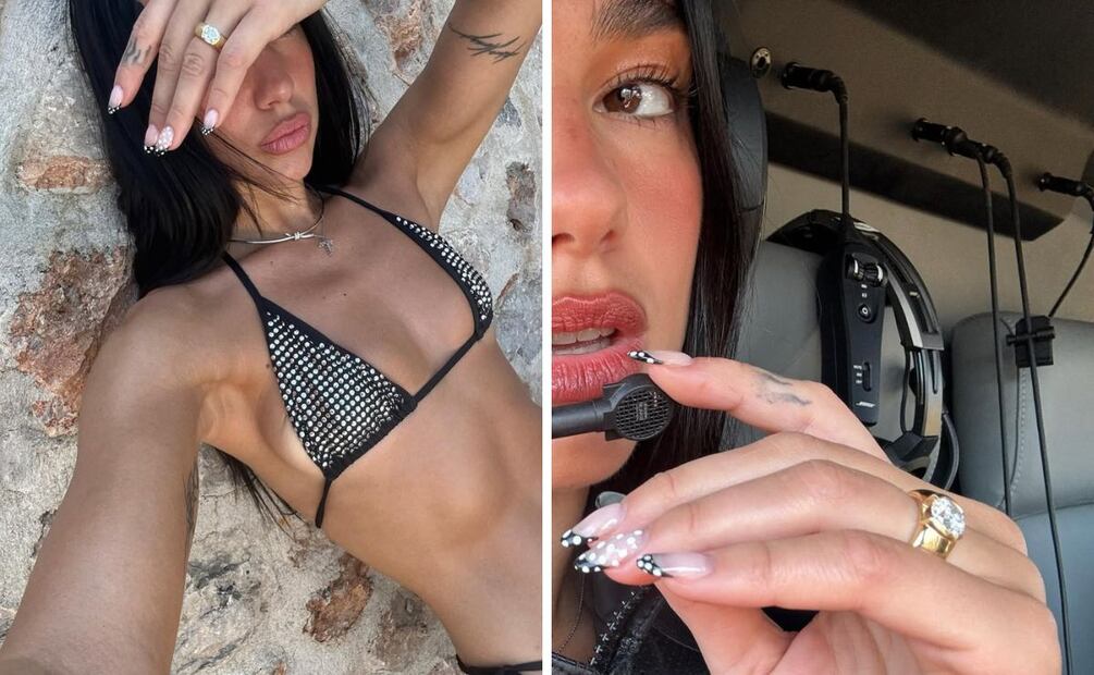 Dua Lipa añade lunares a la clásica manicura francesa. Foto: Especial. Instagram @dualipa