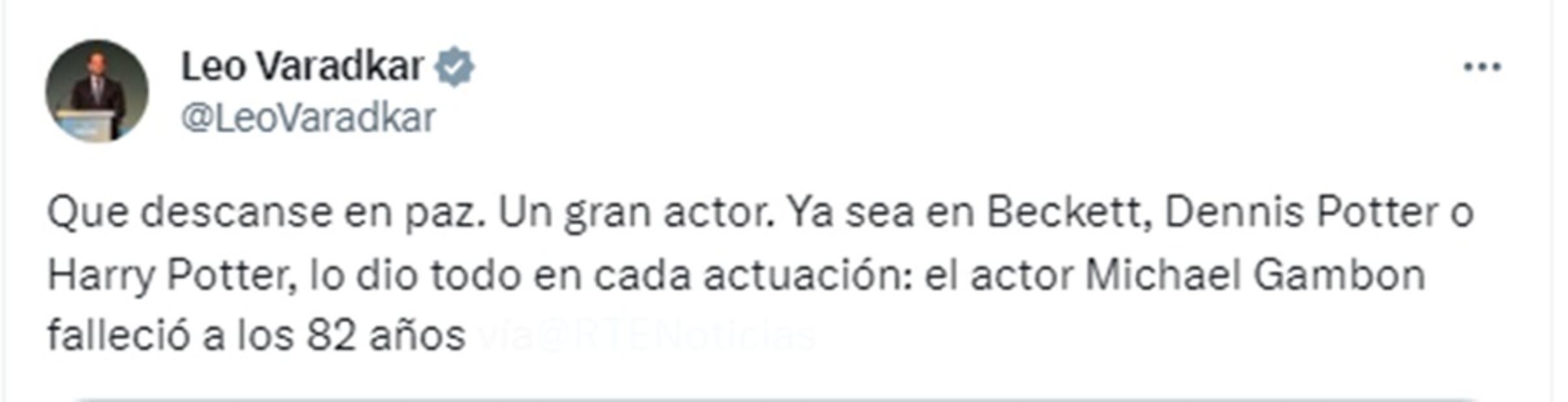 Leo Varadkar rinde homenaje a Michael Gambon. Foto: Captura de "X"