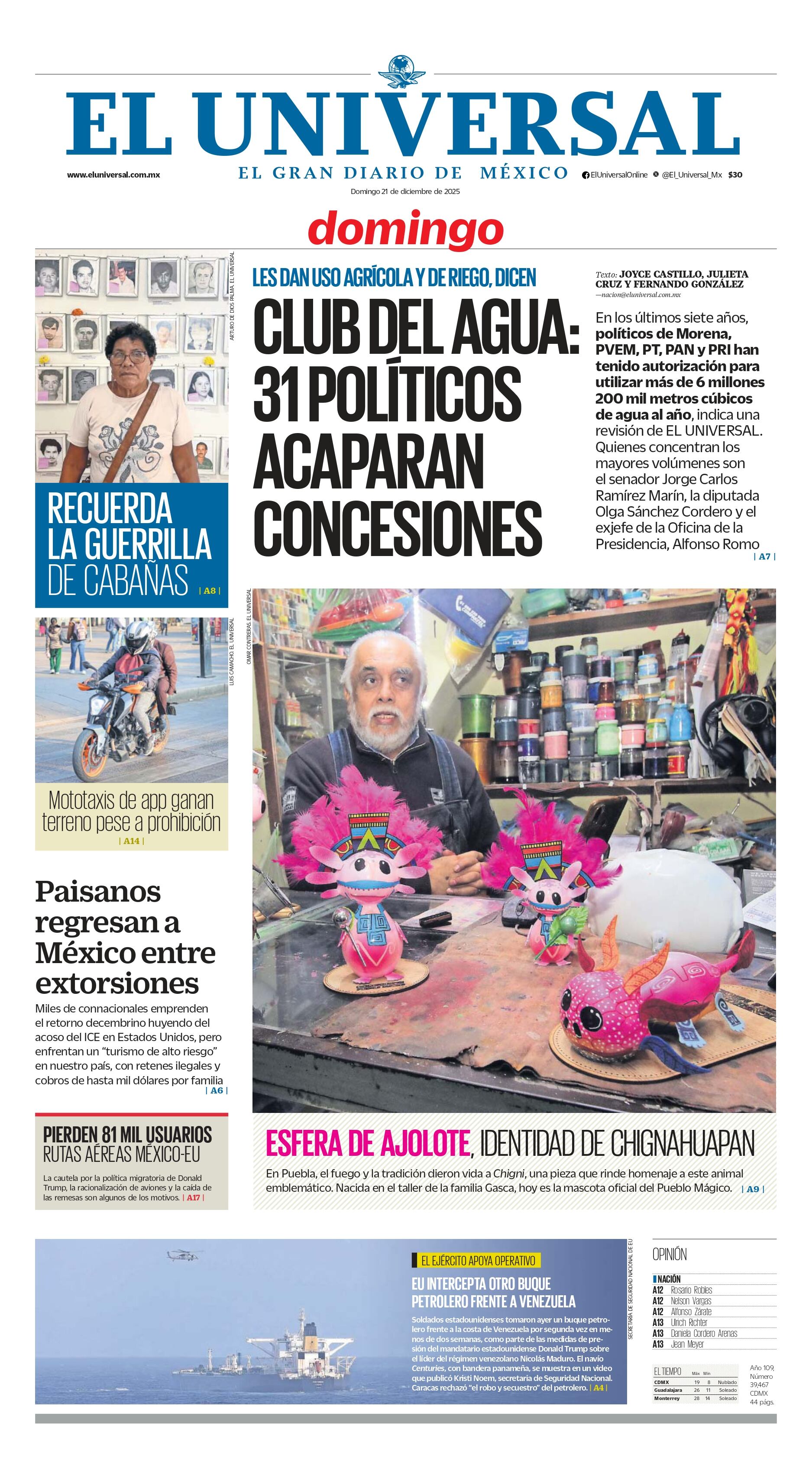 Portada impresa del 21 de diciembre de 2025