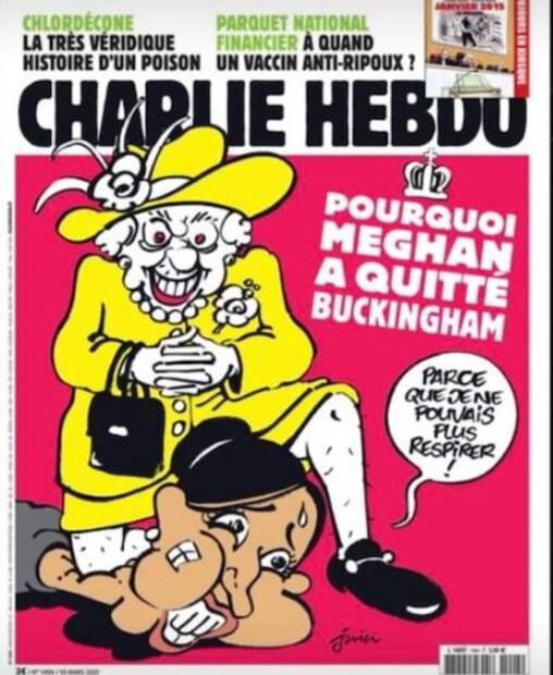 Charlie Hebdo causa indignación al parodiar la muerte de George Floyd con la reina Isabel