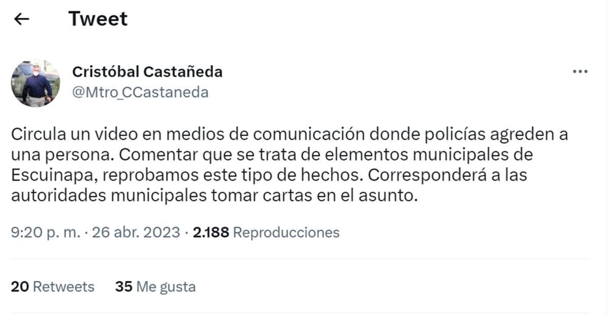 Secretario de Seguridad Pública del Estado de Sinaloa, Cristóbal Castañeda.