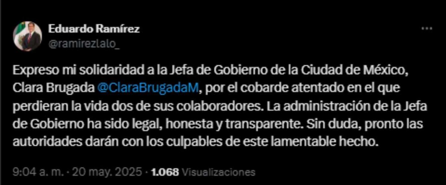 Eduardo Ramírez, gobernador de Chiapas, lamentó el asesinato de Ximena Guzmán y José Muñoz. Foto: Captura de pantalla de la cuenta de X de @ramirezlalo_