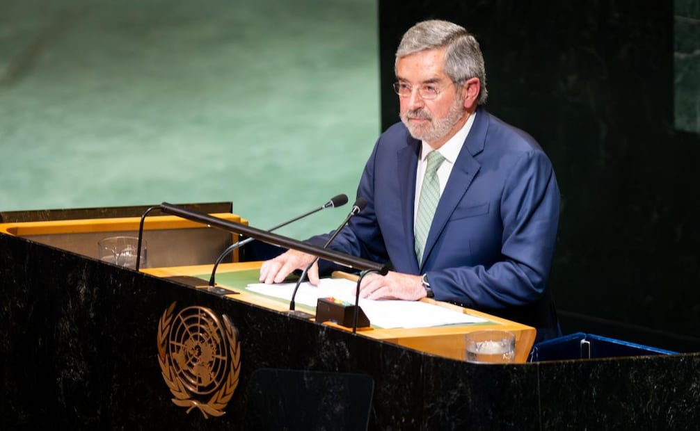 Canciller Juan Ramón de la Fuente ante la Asamblea General de las Naciones Unidas este jueves 25 de septiembre de 2025. Foto: Especial
