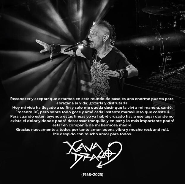 Xava Drago dejó mensaje póstumo, el vocalista de Coda padecía cáncer de estómago y tuvo tiempo para despedirse de sus fans.