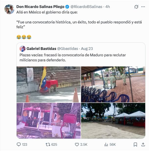 El empresario Salinas Pliego comparó la jornada de reclutamiento de milicias de Venezuela con las elecciones judiciales de México. Foto: Captura de pantalla