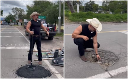 Manuel Cantú "El Potro" tapa el bache denunciado por Don Nico, heladero asesinado en Guanajuato