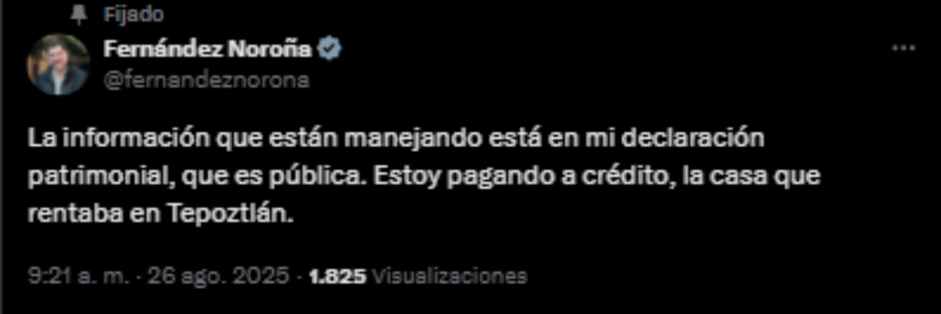 Post del presidente del Senado, Gerardo Fernández Noroña en su cuenta de X. Foto: Captura de pantalla de la cuenta de X de @fernandeznorona.
