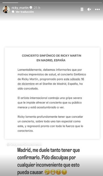 Captura del instagram oficial de Ricky Martin.