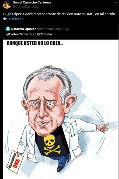 Los cartones no perdonaron: el regreso de López-Gatell a la escena pública inspiraó a varios moneros. Foto: Captura de pantalla
