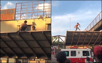 VIDEO: Sujeto se arroja desde el techo de una parada de autobús en Oaxaca