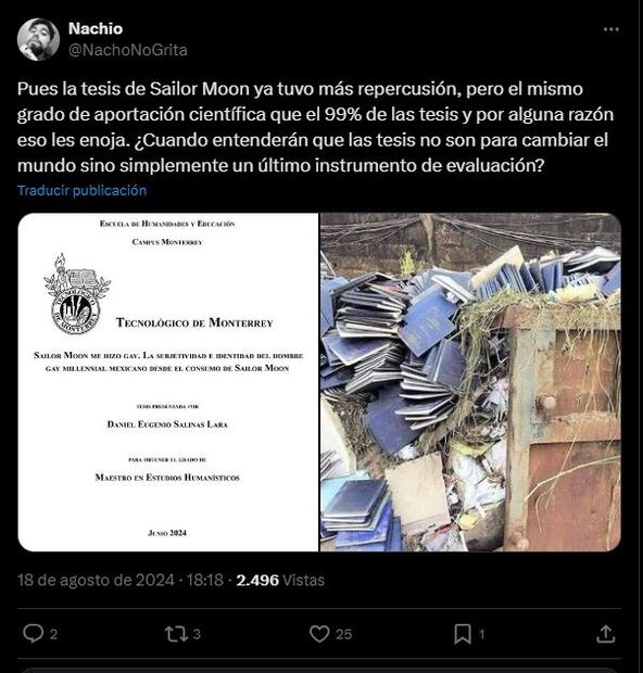 Una tesis del Tec de Monterrey ha generado una fuerte controversia en redes sociales. Foto: Captura de pantalla en X
