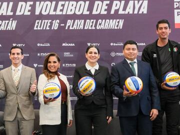 Mara Lezama y Rommel Pacheco anuncian Tour Mundial de Voleibol; será en Playa Elite 16 en Playa del Carmen