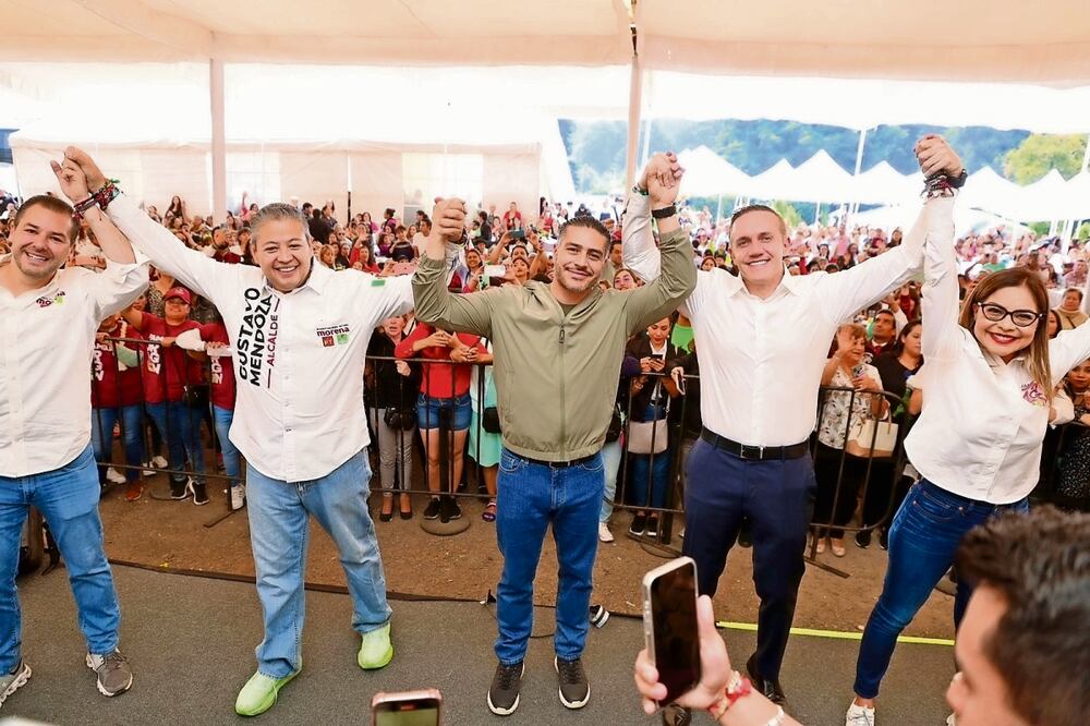 García Harfuch acompañó a los aspirantes a la alcaldía, Gustavo Mendoza y al Senado, Adrián Rubalcava. Foto Especial