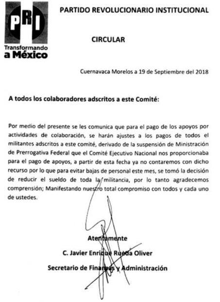 PRI, en crisis: recorta sueldos y personal en los estados 