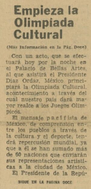 Olimpiada Cultural del 68 presumía a México como país pacifista
