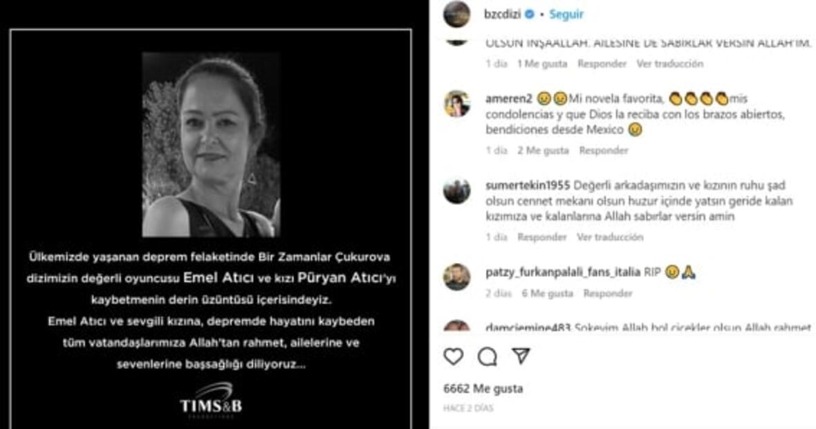 Actriz de la serie "Tierra amarga" muere junto a su hija en los devastadores sismos de Turquía