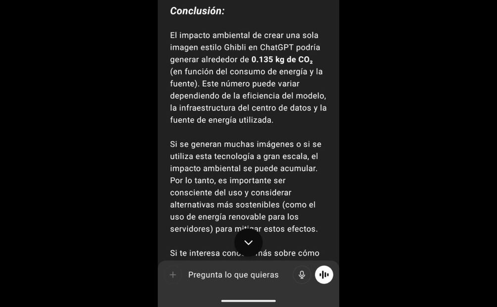 ChatGPT revela cuánta agua consume al crear imágenes estilo Ghibli. Imagen: captura de pantalla