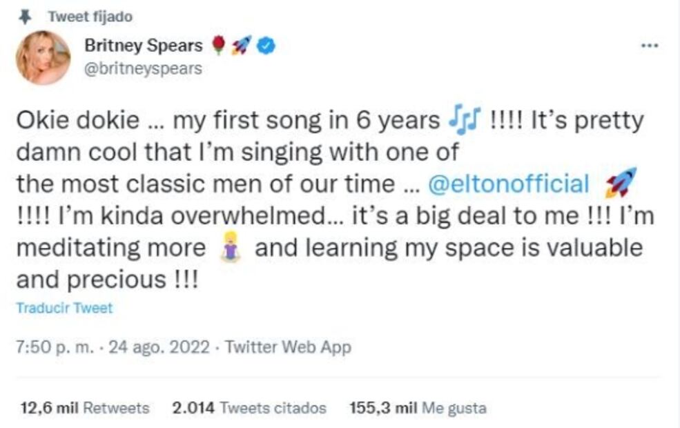 Britney Spears lanza tema con Elton John: "¡Mi primera canción en 6 años!"
