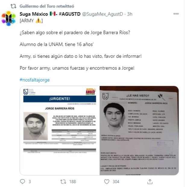 Guillermo del Toro se une a búsqueda de Jorge Barrera, estudiante de la UNAM desaparecido