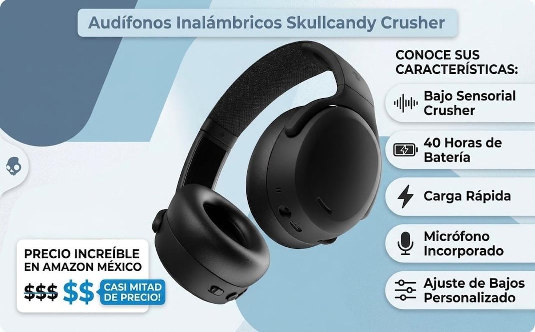 Los Skullcandy Crusher son reconocidos por incorporar una tecnología que permite ajustar la intensidad de los graves. Foto: IA